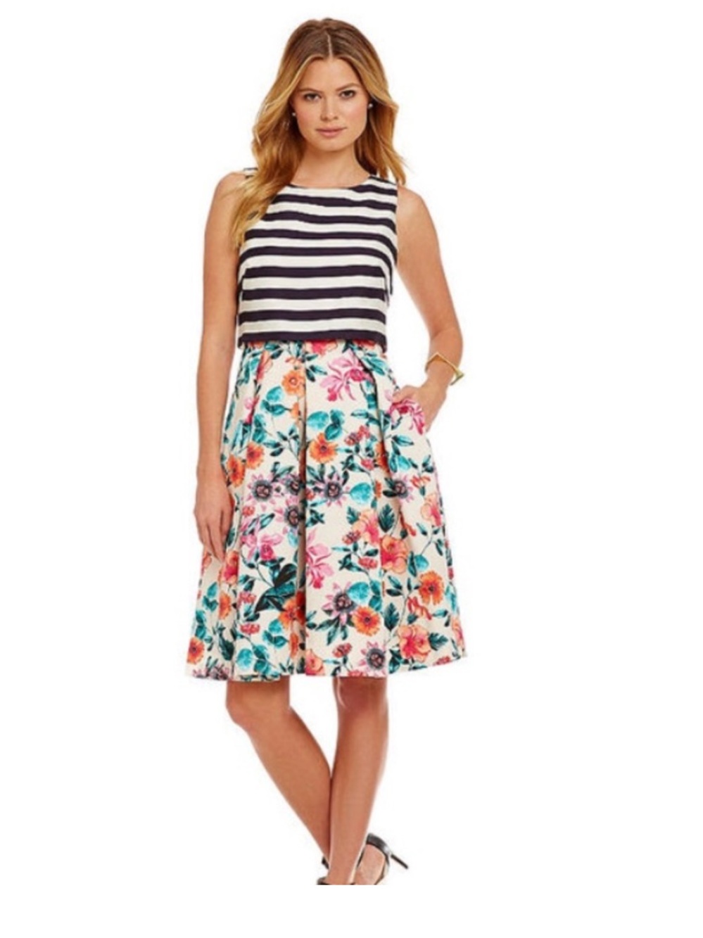Eliza J Floral and Stripe Pop Over Dress